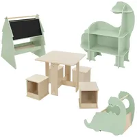 Joyz Kindersitzgruppe Kindersitzgruppe Kinderregal Bücherregal Kleiderständer Kleiderstange, Set aus MDF Tisch 4 Stühlen mit Ablage & Kiste Kindertafel beige|grün|schwarz