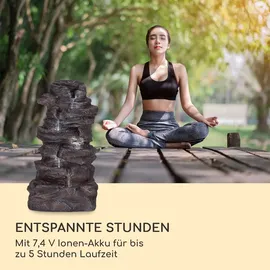 Blumfeldt Stonehenge Solarbrunnen, inkl. Solarpanel, Lithium-ionen-akku (ca. 5h Laufzeit), Led-beleuchtung, Polyresin frostbeständig, für drinnen und draußen Grau