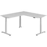 bümö Eckschreibtisch grau, silber Holzwerkstoff, Nachbildung, Rechteckig, 180x74x200 cm FSC Mix, Arbeitszimmer, Schreibtische, Eckschreibtische