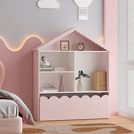 [en.casa] Kinderregal Vestnes 114 x 91 x 30 cm Holz massiv rosa-weiß