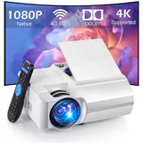 Mini-Projektor mit WiFi und Bluetooth, Native 1080P Projektor Eingebauter DVD-Player für Zuhause, Unterstützung Bluetooth/HDMI/USB/AV/Smart Phone/Tablet/Laptop