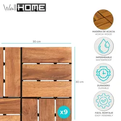 WellHome - 9 Fliesen 30x30x0,1cm aus Akazienholz in Teakoptik