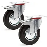 Wiltec Doppelstopp-Lenkrollen Set 2x Vollgummirad Transportrolle 125mm bis 100kg pro Rad mit Feststellbremse und Anbauplatte, leiser Lauf, Transportrollen
