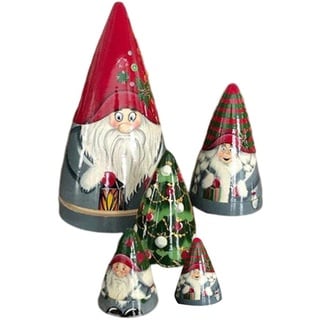 SanCiYu 5 STÜCKE Weihnachten Nesting Dolls, Weihnachtszwerge Holz Nesting Dolls Matroschka Puppen Stapeln Puppen Ornamente Weihnachten Urlaub Dekoration