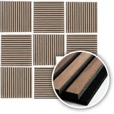 KAISER plastic® Akustikpaneele | Farbe: Eiche und Walnuss | Wandpaneele in verschiedenen Formaten | Deko Wohnzimmer | Wanddeko in Holz | Akustik Paneele Wand | Lamellenwand (60 x 60 cm - 2STK.)