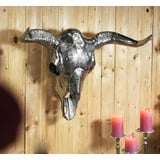 MichaelNoll Stierkopf Bulle Schädel Stier Bullenschädel Geweih Hörner Deko Dekoration - Wanddekoration Silber Aluminium Metall - Wanddeko Modern für Wohnzimmer und Schlafzimmer - XXL 75 cm