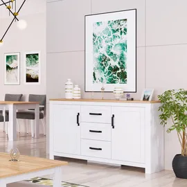 Homestyle4u Sideboard 150 x 89,5 x 41 cm Weiß / Eiche