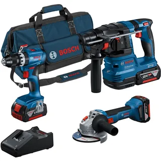 Bosch Professional 18V System Akku-Combo Kit: GSB 18V-45 + GBH 18V-22 + GWS 18V-8 (inkl. 3x GBA 4.0Ah, GAL 18V-40, Werkzeugtasche) – Amazon Exclusive