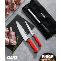 Pirge Duo Profi Messerset mit Tasche 4 Stück - Rutschfester Griff - Profi Kochmesser Set - Edelstahl Profi Küchenmesser Set - Messer Set Scharf