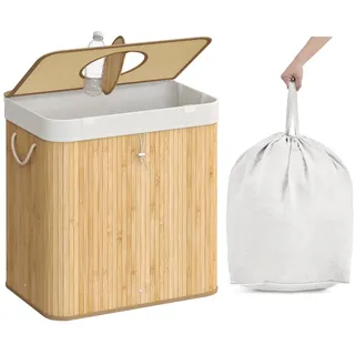 Songmics Pfandflaschen-Sammelbehälter, 120 L Pfandflaschen-Behälter, Bambus