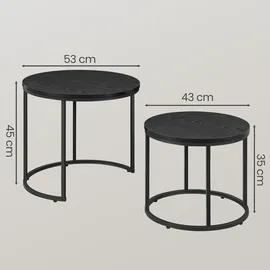 home collective Couchtisch 2er Set Rund Beistelltisch Loft Design 2 in 1 Verschachtelung kratzfeste Oberfläche, Wohnzimmer Marmor Optik mit Schwarzen Beinen