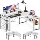 LuxusKollektion Eckschreibtisch Weiß mit Regal und Monitorständer 155×122 cm