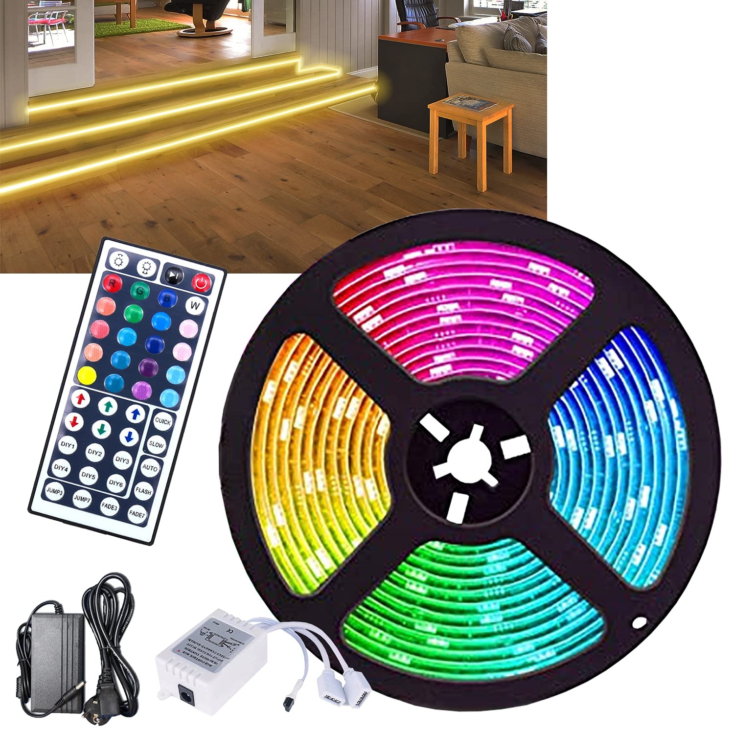 Sonnewelt LED Strip 15m, RGB LED Streifen, Farbwechsel LED Band mit Fernbedienung, für die Beleuchtung von Haus, Party, Küche (5 * 3M)