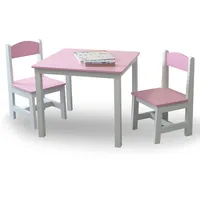 habeig Kindertisch & 2 Stühle, Kindersitzgruppe, Kindermöbelset, Hocker, Schreibtisch, Tisch- und Stuhlset, Kinderzimmer, 60x50x50cm (Rosa/Weiss)