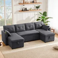Merax Sofa Ecksofa mit Schlaffunktion, Schlafsofa mit Bettkasten und extra großem Stauraum, U-Form - Couch für Wohnzimmer/Schlafzimmer, Big Sofa, Grau