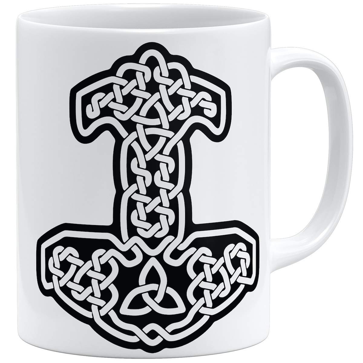 OM3® Thors-Hammer Tasse | Keramik Becher | 11oz 325ml | Vikings Wikinger Symbol Logo Nordic Warrior | Weiss