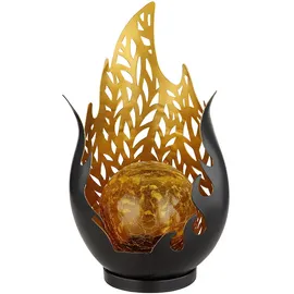 GLOBO Solarleuchte Flammen Design Außen Solarblume Aussen Lotusblume Solar Crackle Glas, grau, LED Leuchtmittel, 1x Lotusblume 1x Flammen Design, 2er Set