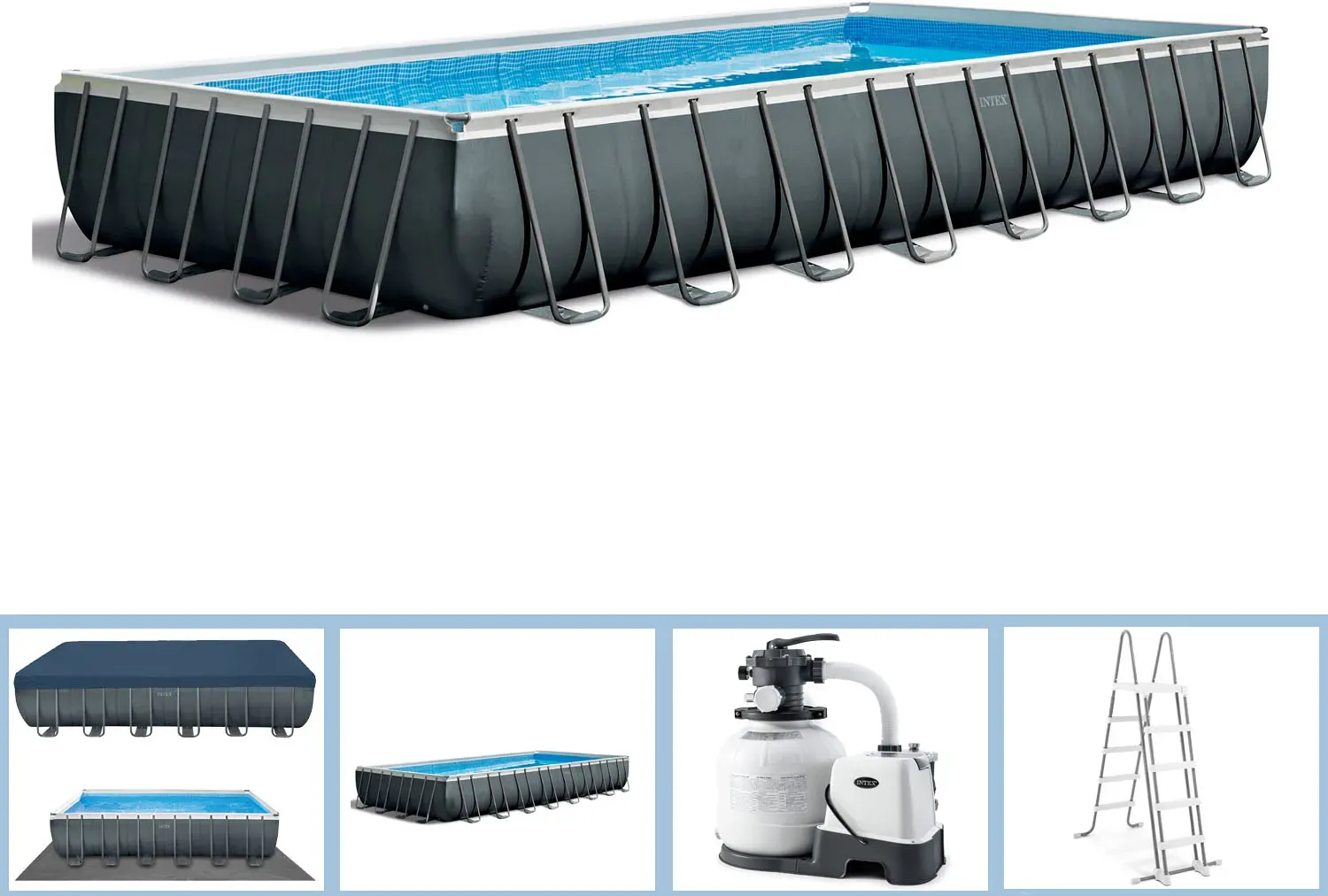 Intex Frame Pool 975 x 488 x 132 cm Komplettset | Rechteckpool mit Zubehör