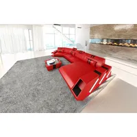Sofa Dreams Wohnlandschaft Ledercouch Sofa Leder Apollonia C Form Ledersofa, Couch, mit LED, wahlweise mit Bettfunktion als Schlafsofa, Designersofa rot|schwarz