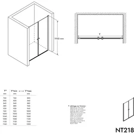 Bernstein Nischendusche Bernstein NT218 Doppelpendeltüren Nano Echtglas 96x195 cm Profil Chrom