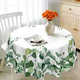 iEvery Tischdecke Rund 150 Abwaschbar, Tischdecke Eukalyptus Floral Gartentischdecke für Draußen Polyester Outdoor Wetterfest Table Cloth Waterproof für Küche Gartentisch Esstisch Party