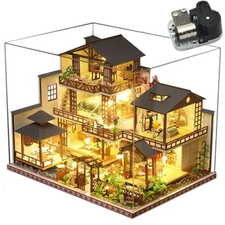 TOPBSFARNY Holz Japanischer Stil Große Villa Puppenhaus Kit Sakura Garten Gebäude Modell DIY Kunst Haus Romantisches Geburtstagsgeschenk