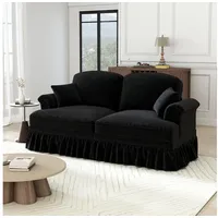 Odikalo Big-Sofa Ecksofa mit Schlaffunktion und Volant, Elegantes Mid-Century 2-3-4-5-Sitzer Sofa aus Chenille mit Trichter-Armlehnen, abnehmbarer Rüschenschürze & spindelförmigen Beinen – Komfortables Sofa fürs Wohnzimmer, Mehrfarbig schwarz