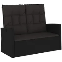 Furnicato Gartenbank mit Liegefunktion & Kissen Schwarz 118cm Poly