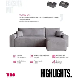 bromarkt Ecksofa, Hellgrau, Textil, 3-Sitzer, L-Form, 244x143 cm, Wohnzimmer, Sofas & Couches, Wohnlandschaften, Ecksofas