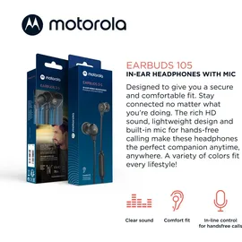 Motorola Sound Earbuds 105 In Ear Kopfhörer mit Kabel - Integriertes Mikrofon - Kristallklarer Klang - inkl. 6 Silikon-Ohrpolster - Schwarz - Schwarz