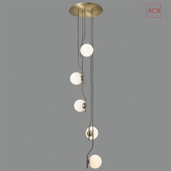 ACB Pendelleuchte MAUI, 5-flammig, Kugel: Ø 18,0 cm, 5 x E27 LED, 75W, IP20, IK00, gold/opal ACB-C816352O