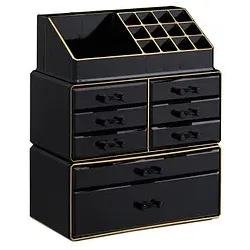 relaxdays Make-Up-Organizer schwarz/gold