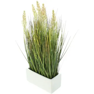 Dekoleidenschaft Kunstpflanze Gras 46 cm hoch, Ziergras im Porzellan-Topf, Dekopflanze, Dekogras für Wohnzimmer, Schlafzimmer oder Büro, Gräserbüschel, Kunstgras