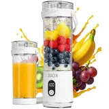 Tragbarer Mixer to go, 600ml Fresh Juice Mixer Flasche Mini Mixer und Smoothie Maker mit 12 Klingen, Kabellos & Wiederaufladbar Portable Blender für Fruchtsaft Shakes Smoothies Babynahrung (Weiß)