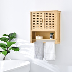 [en.casa] Badezimmerschrank Borlänge Hängeschrank Bambus 66 x 62 x 20 cm