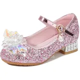 Eleasica Mädchen Schuhes für Verkleidung Sandalen Eiskönigin Geschlossene Zehe Kinder Prinzessinnenschuhe Geburtstag Karneval Weihnachten Ballerinas Cinderella Blockabsatz Abriebfest,Rosa,27 - 27 EU