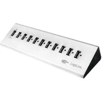 Logilink UA0226 10 Port USB 2.0 Hub 10-Port + 1x Schnell-Ladeport mit Smart IC - - silber