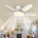 Qcyuui Deckenventilator mit Beleuchtung 106cm Weiß LED Deckenleuchte, Deckenventilator mit Fernbedienung für Wohnzimmer Schlafzimmer Küche