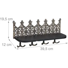 Relaxdays Schlüsselbrett mit Ablage, Schlüssel Wandhalter mit 8 Haken, Gusseisen, Vintage Schlüsselboard Flur, Bronze