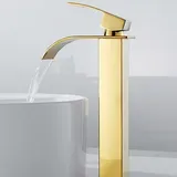 Hochwasser-Waschtischarmatur, moderne quadratische verchromte Einloch-Mischbatterie für Warm- und Kaltwasser (Gold)