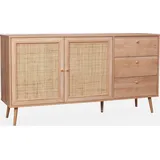 sweeek - Skandinavisches Sideboard, Holzeffekt mit Rattangeflecht, 2 Türen, 150 cm