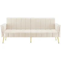 OKWISH Schlafsofa 183x76x75 cm aus Samt mit verstellbaren Rückenlehnen – vielseitiges Design für Wohnzimmer Beige