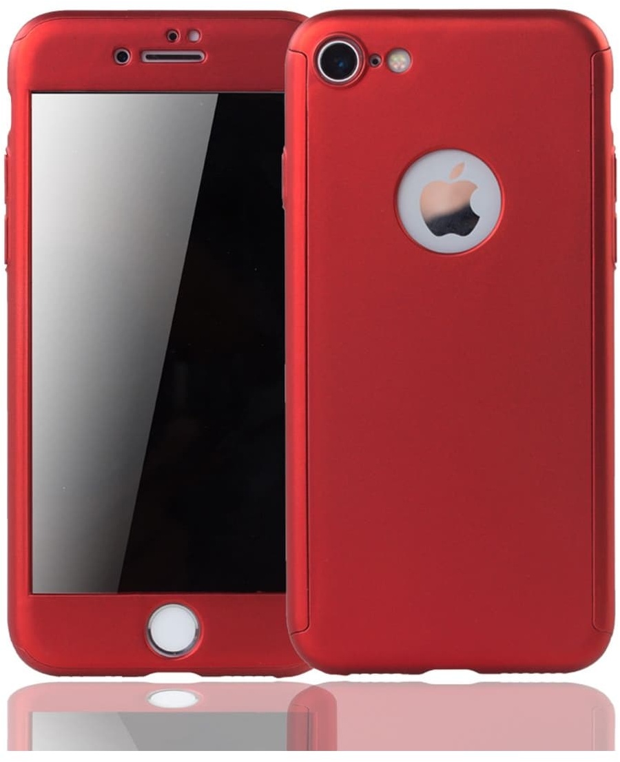 Apple iPhone 8 Handy Hülle Schutz Case 360 Full Cover Panzer Schutz Glas Rot