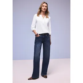 STREET ONE Tunikashirt STREET ONE, Damen, Gr. 40, weiß, Web, 100% Baumwolle, unifarben, comfort fit normal, Rundhals, elastischer Bund, Shirts, mit 3/4 Ärmeln