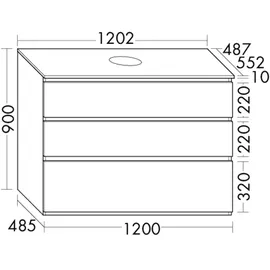 Burgbad Lin20 Waschtischunterschrank inklusive Konsolenplatte, 3 Auszüge, 1202x487x900mm, WWYJ120F5395, Farbe: Eisblau Matt / Rückwand Anthrazitgrau