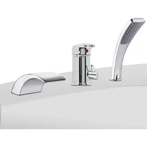 MuCoLa 3 Loch Set Badewannenarmatur Wannenrand Hahn Chrom Armatur Wasserfall Handbrause