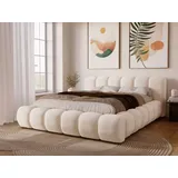 GRAINGOLD Doria 140x200, - Bett 140x200, Polsterbett mit Bettkasten, und Lattenrost, - Creme (Komodo 7370) - Weiß