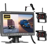 OiLiehu Kabellose Digitale Rückfahrkamera Set, Dual AHD Rückfahrkamera IP68 Infrarot-Nachtsicht Kamera, 1080P Funk Rückfahrkamera mit 7" IPS Monitor, Drahtlose Rückfahrkamera mit Toter-Winkel-Warnung