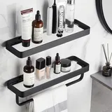 VOLPONE Badezimmerregale, Wandmontage, Glasregal für Badezimmer, schwebendes Regal, gehärtetes Glas, schwarz, Badezimmer-Wand-Organizer, 2-stöckig