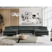 Ecksofa, Universelles, Schlaffunktion, Bettkasten, U-förmig, einstellbare Kopfstützen, Bettsofa - PETER U - Struktur - Dunkelgrau - Dunkelgrau